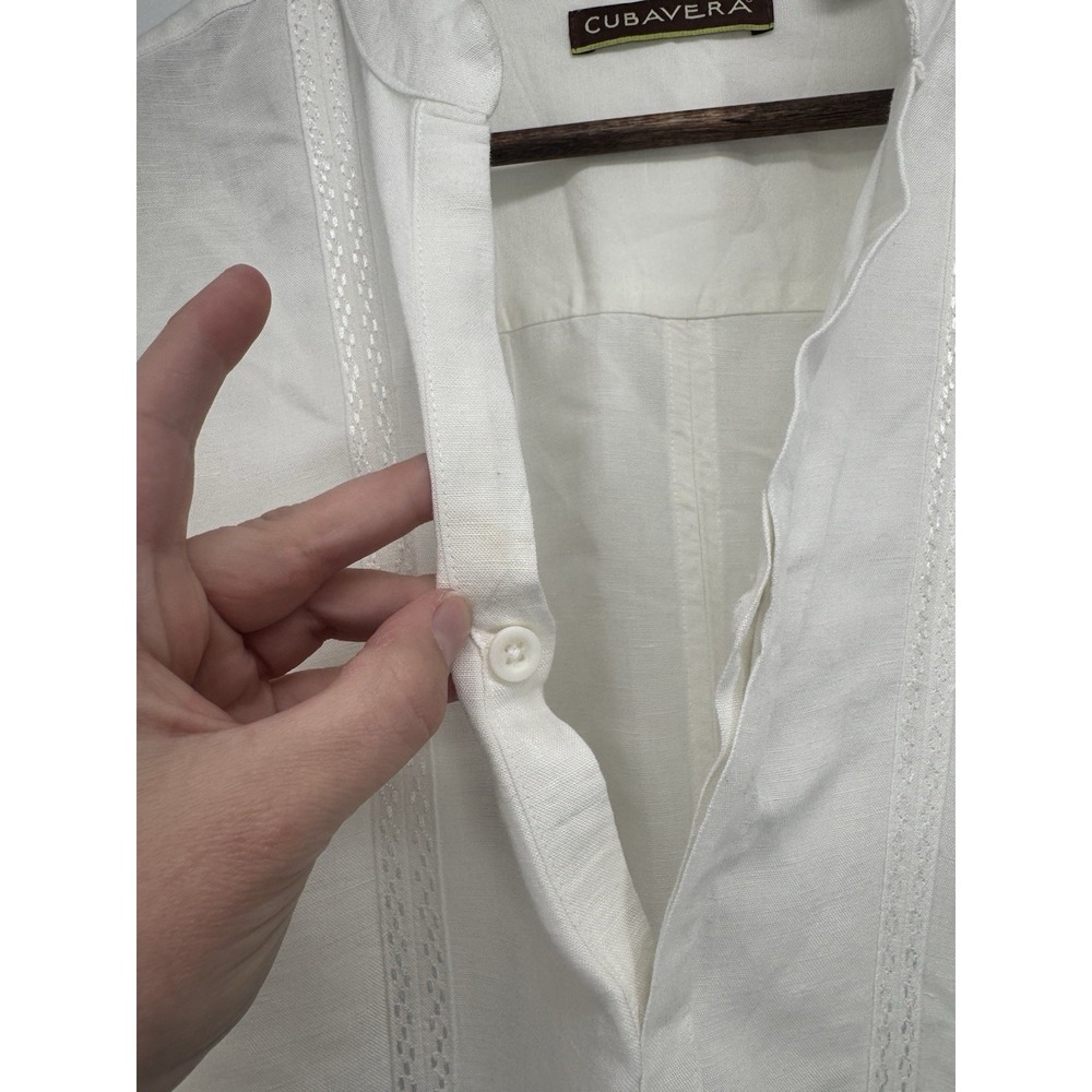 Cubavera XL Linen Long Sleeve Shirt Mens Popover White Embroidered beachy - Picture 8 of 11